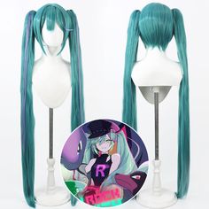 an anime wig with long green hair