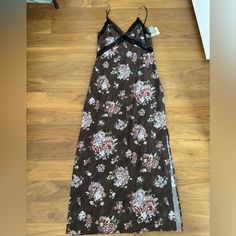 Nwt Brock Collection X H&M Collaboration, Brown Floral And Lace Maxi Dress With Slits, Size Small Tropical Maxi Dress, Brock Collection, Leopard Print Maxi Dress, Bow Detail Dress, Bandeau Dress, Maxi Slip Dress, Lace Maxi, H&m Women, H M Dresses