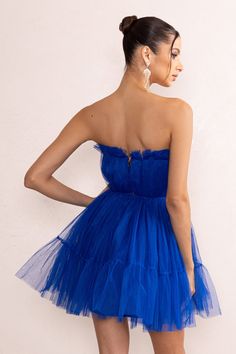 Aella Cobalt Blue Bandeau Volume Pleated Tulle Mini Dress – Club L London - USA Pleated Tulle, Tulle Mini Dress, Black Dress Prom, Black Tie Gala, Strapless Neckline, Party Dress Long Sleeve, Christmas Party Dress, Bridesmaid Outfit, Pleated Bodice