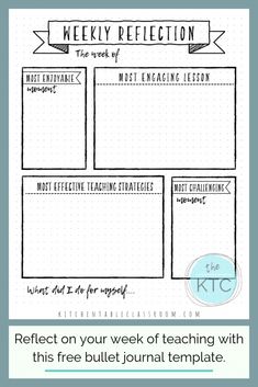 Lesson Reflection For Teachers, Reflective Journal For Teachers, Weekly Reflection Journal Template, Weekly Reflection Template, Teacher Reflection Journal, Reflection Journal Template, Bullet Journal Teacher, Bullet Journal Reflection, Neurodivergent Planner