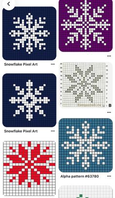 cross stitch snowflake patterns in different colors and sizes