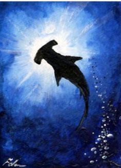 a painting of a dolphin swimming in the ocean