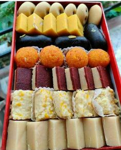 a red tray filled with different types of food