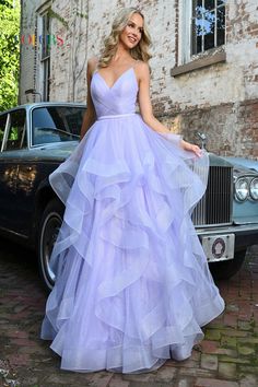 Make a grand entrance at your special occasion in the stunning ball gown by Colors 2381. Crafted from soft tulle, this dress features a v-neckline, cinched waist, and tiered skirt. With straps for support and a zipper back closure, this timeless dress is perfect for proms and quinceaneras. Color Tinto, Beautiful Ball Gowns, Gown For Prom, Colors Dress, Lavender Dress, Prom Ball Gown, Prom Ideas, Timeless Dress, Long Evening Gowns