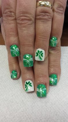 St Patricks Day Nail Designs Simple, At Pats Nails, Saint Patrick’s Day Nail Designs, Saint Patrick Nail Design, 4 Leaf Clover Nail Art, Elegant St Patricks Day Nails, At Paddys Day Nails, St Patrick's Nails Design, St Pattys Nails Designs