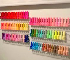 Colorful Nail Polish, Kids Nail Salon, Desain Salon Kuku, Polish Gel Nails, Salon Concepts, Nail Polish Colours, Nail Room Ideas, Nail Paint Shades, Gel Nail Polish Colors