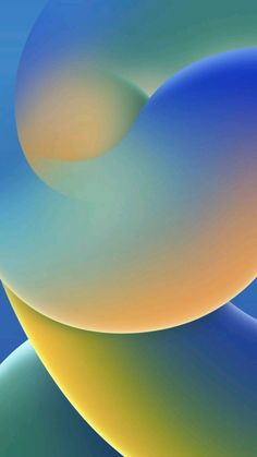 an abstract blue and yellow background with curved curves in the center, as well as two circles