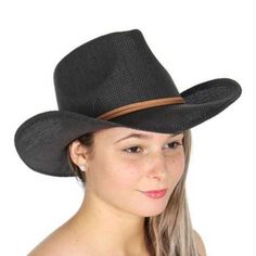 Cowboy Hat With Faux Suede Band 100% Paper Brim: 3 Inches, Crown Height: 5 Inches, Crown Diameter: 7.5 Inches 2.9oz Classic Black Hat Bands For Vacation, Casual Hat Bands For Country Events, Black Western Sun Hat With Short Brim, Fitted Black Country Fedora, Black Fitted Country Fedora, Black Fitted Country Style Fedora, Western Black Straw Hat With Flat Brim, Black Western Sun Hat With Curved Brim, Western Black Fedora Straw Hat