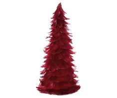 a tall red feather tree on a white background