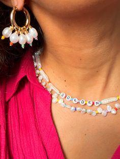 Handcrafted necklace with biwa pearls and colourful beads . * M A T E R I A L * Main stone : Biwa pearls  * D I M E N S I O N * Length: 38 cm + 1cm closure (39cm total) * A B O U T * AmbreCollection https://www.etsy.com/uk/shop/AmbreCollection#about M O R E * F R O M * U S https://www.etsy.com/shop/AmbreCollection * FOLLOW * US IG: @ambre.collection Thank you so much for visiting and hope you enjoy shopping with us Feel free to contact me with any questions or requests! Gold Pearl Beaded Necklaces With Colorful Beads, Multicolor Beaded Necklaces With Pearl Drop, Pearl Necklace With Letter Beads And Round Beads, Yellow Pearl Beaded Necklaces As Gift, Multicolor Beaded Necklace With Pearl Drop, Pearl Necklace With Letter Beads, Gold Pearl Necklace With Letter Beads, Multicolor Pearl Jewelry With Letter Beads, Rainbow Pearl Jewelry With Pearl Charm