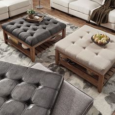 a living room with two couches and a coffee table