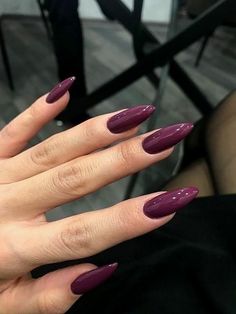 #fallnails #fall #nailsofinstagram #nailstagram Dark Nail Acrylic, Dark Purple Manicure Ideas, Rich Purple Nails, Deep Purple Nail Art, Fall Nails Long Almond, Purple Black Nails Designs, Dark Tone Nails, Dark Plum Nails Designs, Fall October Nails 2024