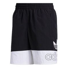 adidas originals Logo Alphabet Printing Splicing Loose Shorts Black White FM1547 (Men's/Loose Fit) Summer Sportswear Shorts With Side Stripes, Black Shorts With Side Stripes, Adidas Sports Nylon Shorts, Adidas Nylon Sports Shorts, Adidas Sportswear Shorts For Summer, Adidas Sporty Nylon Shorts, Adidas Summer Sportswear Shorts, Summer Sportswear Bottoms With Three Stripes, Sporty Side Stripes Shorts For Summer