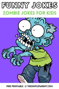 A Zombie. With Text Reading: Funny Zombie Halloween Jokes For Kids. November Jokes, Zombie Puns, Zombie Quotes, Halloween Jokes For Kids, October Kids, Funny Halloween Jokes, Funny Zombie, Kids Jokes