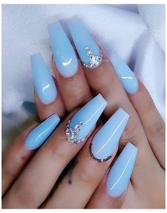 Take Off Acrylic Nails, Baby Blue Acrylic Nails, Nail Art Bleu, Sky Blue Nails, Blue Coffin Nails, Blue Gel Nails