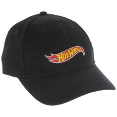 Top your head with a sure-fire winner with this Hot Wheel Baseball Cap! This black baseball cap features the iconic red and yellow Hot Wheels logo embroidered on its front and boasts an adjustable closure on its back. Wear it around the house or wear it out to proudly display your love for everyone's favorite miniature vehicles! Details: 	 Size: One Size Fits Most 	 Content: 100% Polyester 	 Care: Hand Wash Separately In Cold Water; Do Not Bleach; Do Not Tumble Dry; Dry Flat Adjustable Sports Hat With Logo Print, Sports Baseball Cap With Logo Print, Sports Cap With Logo Print, Black Trucker Hat For Skateboarding, Sports Baseball Cap With Logo Print And Curved Bill, Sports Hats With Logo Print And Curved Bill, Black Baseball Cap For Skateboarding, Logo Baseball Cap For Streetwear, Sports Logo Baseball Cap