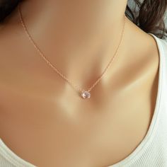 Rose Gold Necklace Morganite Quartz Necklace Rose Gold Delicate Rose Quartz Crystal Necklace In Rose Gold, Delicate Rose Gold Crystal Necklace With Rose Quartz, Delicate Rose Gold Rose Quartz Crystal Necklace, Elegant Rose Quartz Crystal Necklace In Rose Gold, Delicate Rose Gold Round Pendant Birthstone Necklace, Delicate Rose Gold Solitaire Necklace With Clavicle Chain, Rose Gold Choker Necklace, Rose Gold Choker, Morganite Necklace