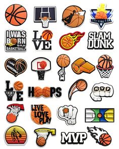 various sports stickers are shown on a white background, including basketballs and the words i love dunk