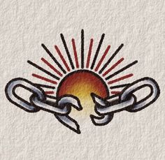 an image of a chain with the sun in the middle and two birds on it