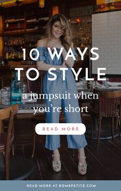 10 Ways to style a jumpsuit when you’re short Jumpsuits have been the petite enemy for years. They can’t be fixed with a simple “cut from the bottom” like other pieces; between being too long in the body and leaving many inches of spare material at the bottom, jumpsuits have been drowning us petite women for years. Until, of course, the glorious invention of petite-sized jumpsuits that have literally saved short women around the globe! www.BombPetite.com Hairstyle For Jumpsuit Outfit, Jumper Outfit Ideas Jumpsuits, What To Wear Over A Jumpsuit, How To Dress Up A Jumpsuit, Short Jumpsuits For Women, Jumpsuit With Jacket, Plain Jumpsuits, Work Jumpsuit