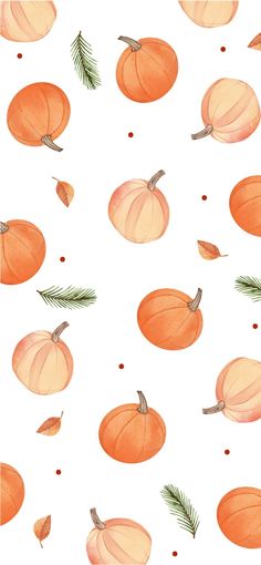 watercolor pumpkins and pine needles on a white background seamless pattern for fabric or wallpaper