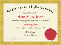 a certificate is shown with the name of the intern