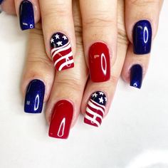 4 Of July Nails Design, July 4 Nail Design, Fourth Of July Nails Acrylic, Fourth Of July Nails Designs, Forth Of July Nails, Cute 4th Of July Nails, Fingernail Colors, Rockabilly Nails, Inspirational Nails