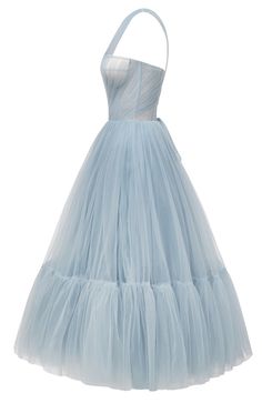 This light blue one-shoulder A-line midi dress features a puffy tulle skirt with a short underskirt, a lace-up corset bustier, and an asymmetrical sheer sleeve. Material: Tulle Composition: 100% polyester Skirt length from waist: 35.4 inches Dress weight: 17.6 lbs Neckline: Heart-shaped Back: Lace-up corset Built-in cups Lining: Light blue short underskirt Machine wash gentle cycle up to 86°F Do not bleach Steam up to 250°F Dry cleaning allowed Do not tumble dry Dry vertical Store hanging with i Transparent Corset, Crazy Clothes, Prom Dresses Sparkly, Sparkly Prom Dresses, Prom Dresses Elegant, Floral Prom Dresses, Dress Weights, Dresses Formal Elegant, Sleeves Style