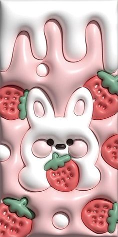 an image of a cartoon bunny with strawberries on it's face and nose