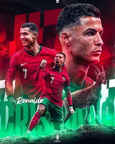 two soccer players in red and green uniforms, with the words ronaldo on them