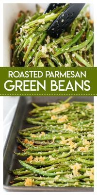 roasted parmesan green beans in a baking pan