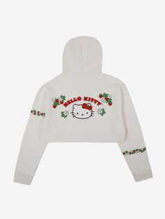 Hello Kitty Strawberries Puff Print Cropped Hoodie - Sanrio | DUMBGOOD Hello Kitty Strawberries, Hello Kitty Profile, Kuromi Outfit, Shop Hello Kitty, Hello Kitty Clothes, Mini Messenger Bag, Hoodie Xxl, Puff Print, Hoodie Size Chart