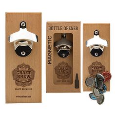 two bottle openers in a cardboard box with magnets on the front and bottom