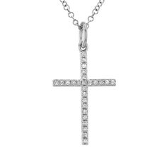 .07ct Diamond White Gold Cross Necklace - SHOPKURY.COM Luxury White Gold Crucifix Cross Necklace, Luxury Cross-shaped Diamond Necklace For Formal Occasions, Luxury Silver Cross Necklace For Women, Diamond Cross Necklace Tiffany, White Gold Cross Necklace, Gold Cross Necklace, Diamond Chain, Gold Cross, Diamond White