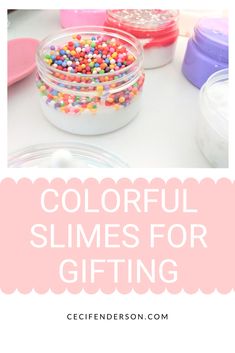 colorful slimes for gifting with text overlay