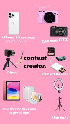 Pink list of content creators essentials Youtube Setup, Youtube Success