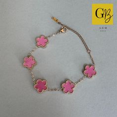 This pink gold clover bracelet is an elegant and chic piece crafted with a sleek design. The bracelet features 5 classic four-leaf clovers, making it a perfect addition to your jewellery collection. Please note that the photo may slightly differ from actual item in person in terms of colour due to the lighting during photo shooting or your monitor's display. Size dimension: up to 19 cm Charm Bracelet Gold, Clover Bracelet, Gold Charm Bracelet, Leaf Charms, Bracelet Gold, Four Leaf Clover, Jewellery Collection, Clover Leaf, Charm Bracelets