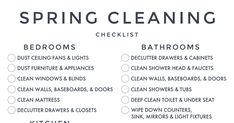 the spring cleaning checklist is shown in black and white