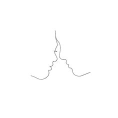 a line drawing of two people's faces facing each other, with one being kissing the other