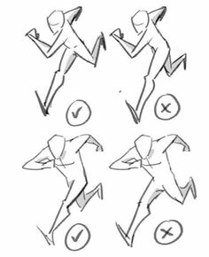 the steps to draw a woman's body in four different ways, including running and jumping