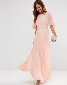 Imagen 4 de Vestido largo estilo caftán con manga acampanada y plisado de ASOS Peach Bridesmaid, Peach Bridesmaid Dresses, Short Beach Dresses, Short Dress White, Boho Dresses Long, Kaftan Maxi Dress, Modest Bridesmaid Dresses, Peach Dress, Kate Bosworth