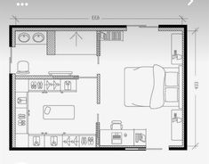 the floor plan for a small apartment with an attached bedroom and living room, as well as