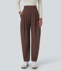 Discover Women’s Ribbed High Waisted Plicated Side Pocket Barrel Leg Work Pants at Halara, Crowd-Approved Affordable Choices Made For What Moves You. Leg Work, Work Pants, Ribbed Fabric, Side Pocket, Barrel, Trousers, High Waisted, Crop Tops, Pants