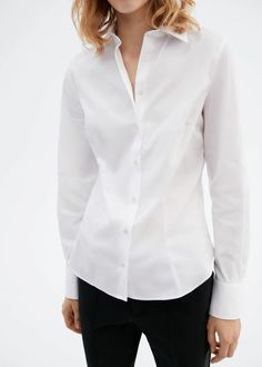 Fitted cotton shirt - Women | Mango USA Capsule Wardrobe Checklist, Cotton Shirts Women, Contemporary Wardrobe, Tailored Design, White Outfits, How To Look Classy, Kids Jacket, Capsule Wardrobe, Cotton Shirt