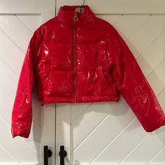 Purchased At A Local Boutique And Never Worn But Tags Have Been Removed. Super Cute And Warm. Trendy Red Puffer Jacket For Winter, Red Trendy Long Sleeve Puffer Jacket, Trendy Red Long Sleeve Puffer Jacket, Red Spring Puffer Outerwear, Red Puffer Jacket For Spring, Love Tree, Local Boutique, Puffer Coat, Puffer