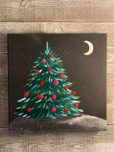 a painting of a christmas tree with berries on it