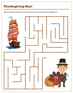 a thanksgiving maze with an image of a turkey and a pirate ship