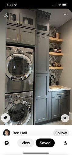 the app is showing an image of a washer and dryer in a kitchen