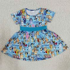 Bluey Dress, Girls Boutique Dresses, Big Skirts, Blue Dress Short, Short Summer Dresses, Soft Dress, Twirl Dress, Girls Boutique