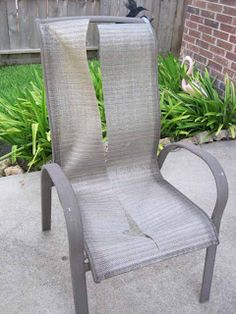 a chair sitting on top of a cement patio